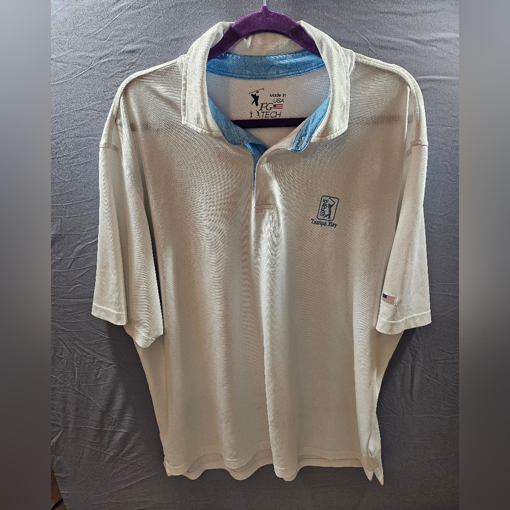 Fairway & Greene TPC Tampa Bay Polo Golf Shirt Mens 2XL White/Blue Poly Stretch